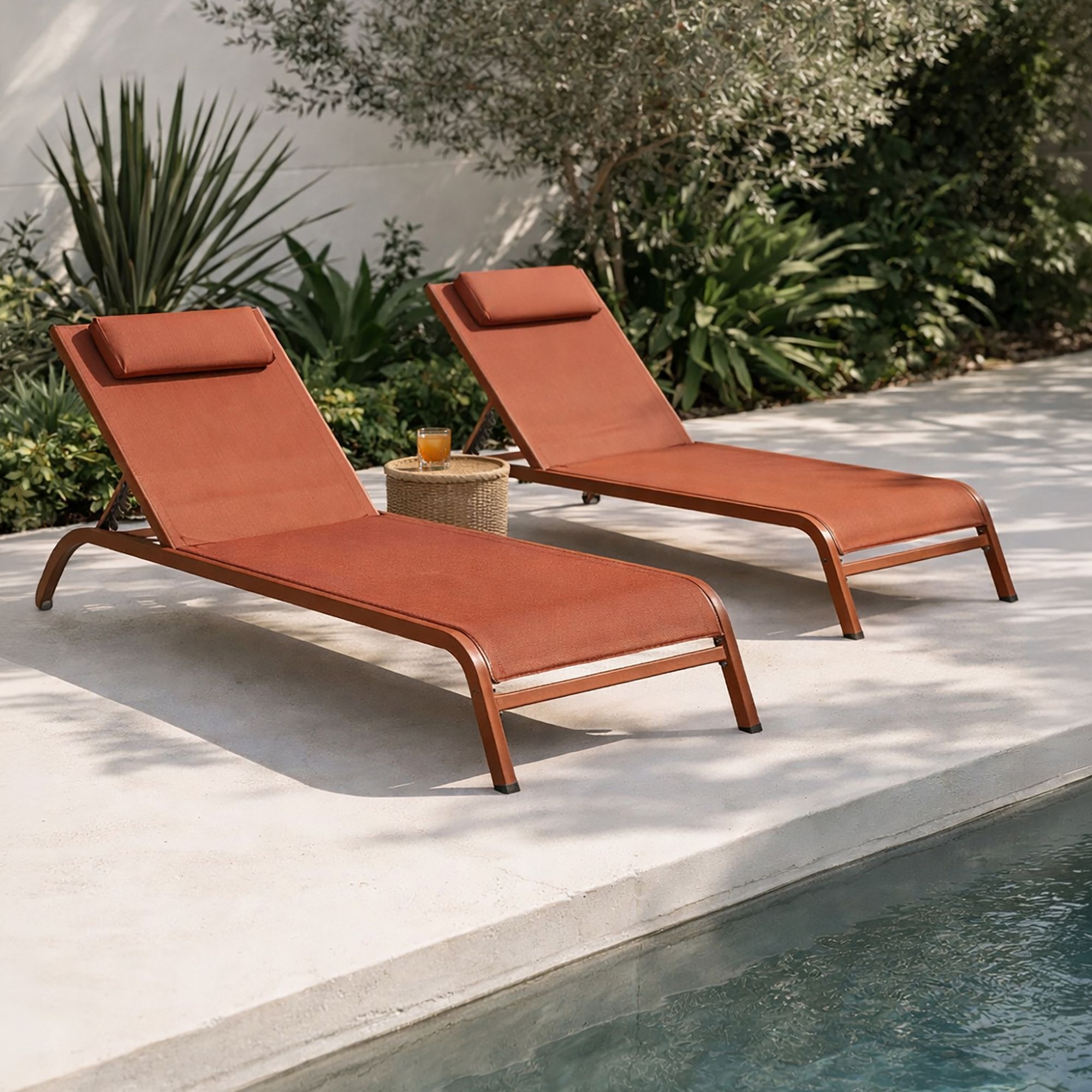 Lot de 2 chaises longues en acier inoxydable corail NAPOLI