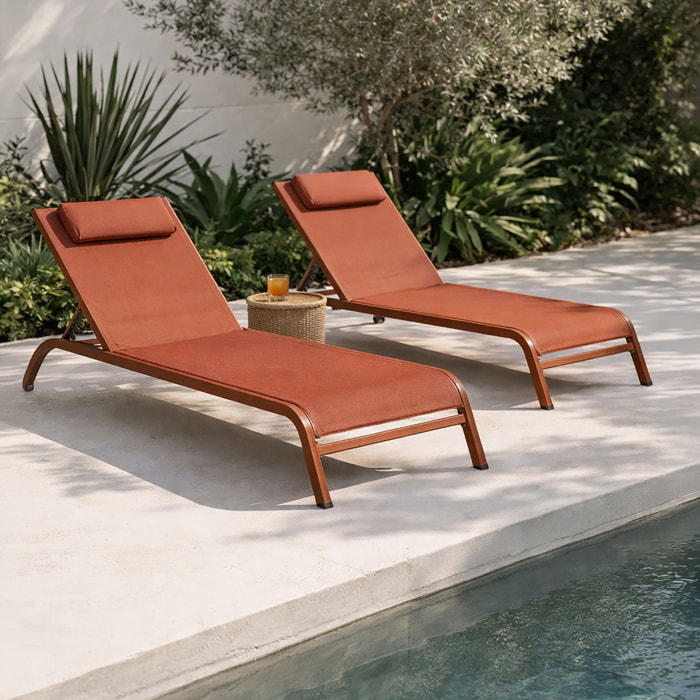 Lot de 2 chaises longues en acier inoxydable corail NAPOLI