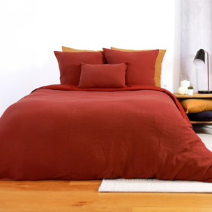 Parure housse de couette gaze de coton ocre