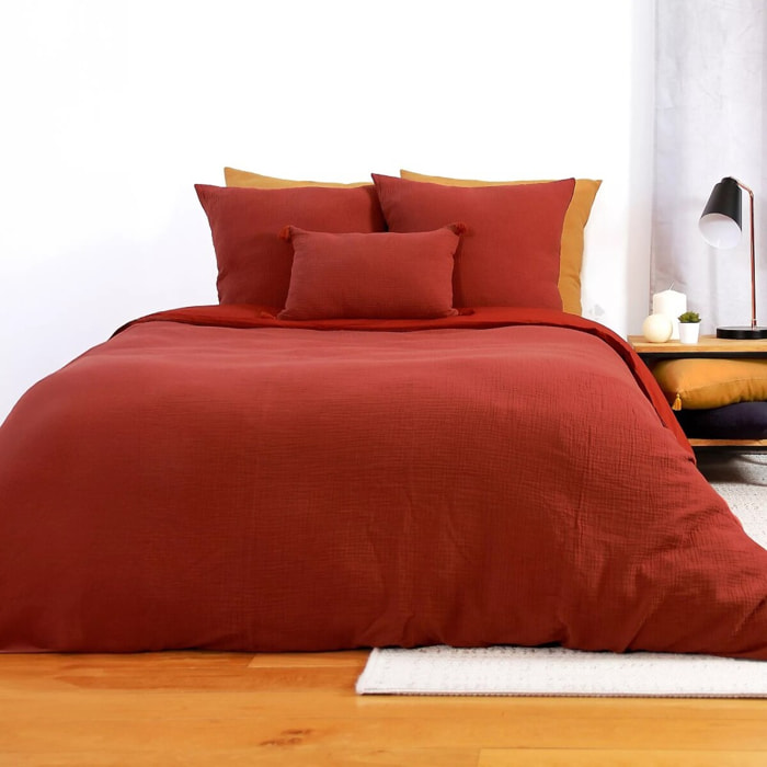 Parure housse de couette gaze de coton ocre