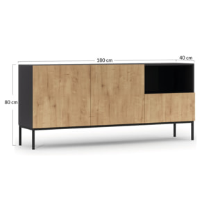 Felicia - buffet bas - effet bois et noir - 2 portes, 1 tiroir et 1 niche - 180 cm - Bois / Noir