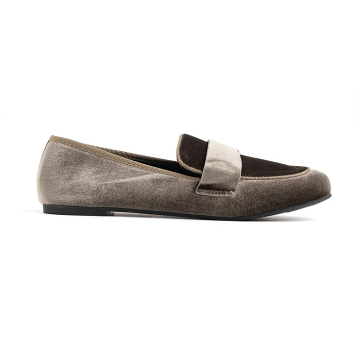 Mocassino in velluto con fascia penny - GRIGIO