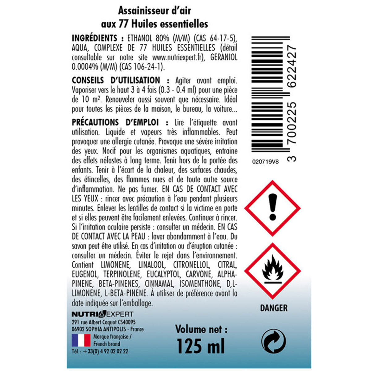 NUTRI EXPERT - BRUM'AROMA - Spray Assainissant aux 77 Huiles Essentielles - 100% Pures & Naturelles - Assainit et Purifie l'air - Aérosol de 125ml