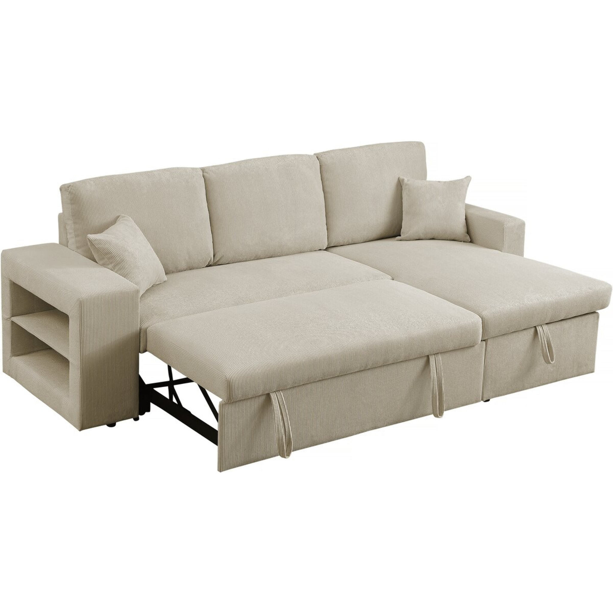 Canapé d'angle en velours côtelé convertible/réversible "Axel" - 3 places - Beige