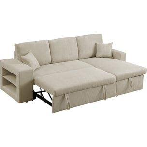 Canapé d'angle en velours côtelé convertible/réversible "Axel" - 3 places - Beige