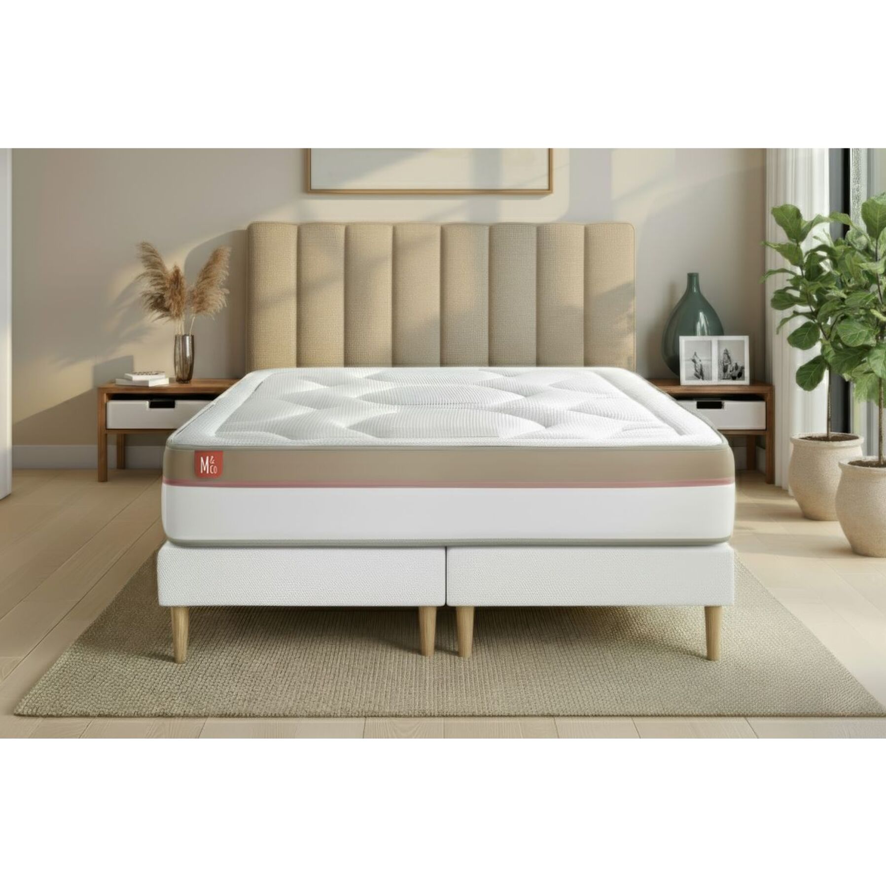 Ensemble - Matelas Mémoire de forme 30cm d'épaisseur - 7 zones de confort - Confort ferme - Sommier tapissier monobloc - 2 places