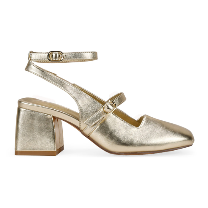 Zapatos Mary jane dorados destalonados con hebillas