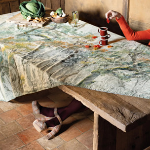 Nappe métis lin & coton lavé 190 g/m² imprimé multicolore beige Bois de mystere parchemin