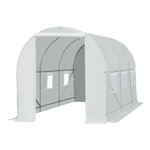 Serre de jardin tunnel surface sol 9 m² 4,5L x 2l x 2H m châssis tubulaire renforcé 18 mm 6 fenêtres blanc