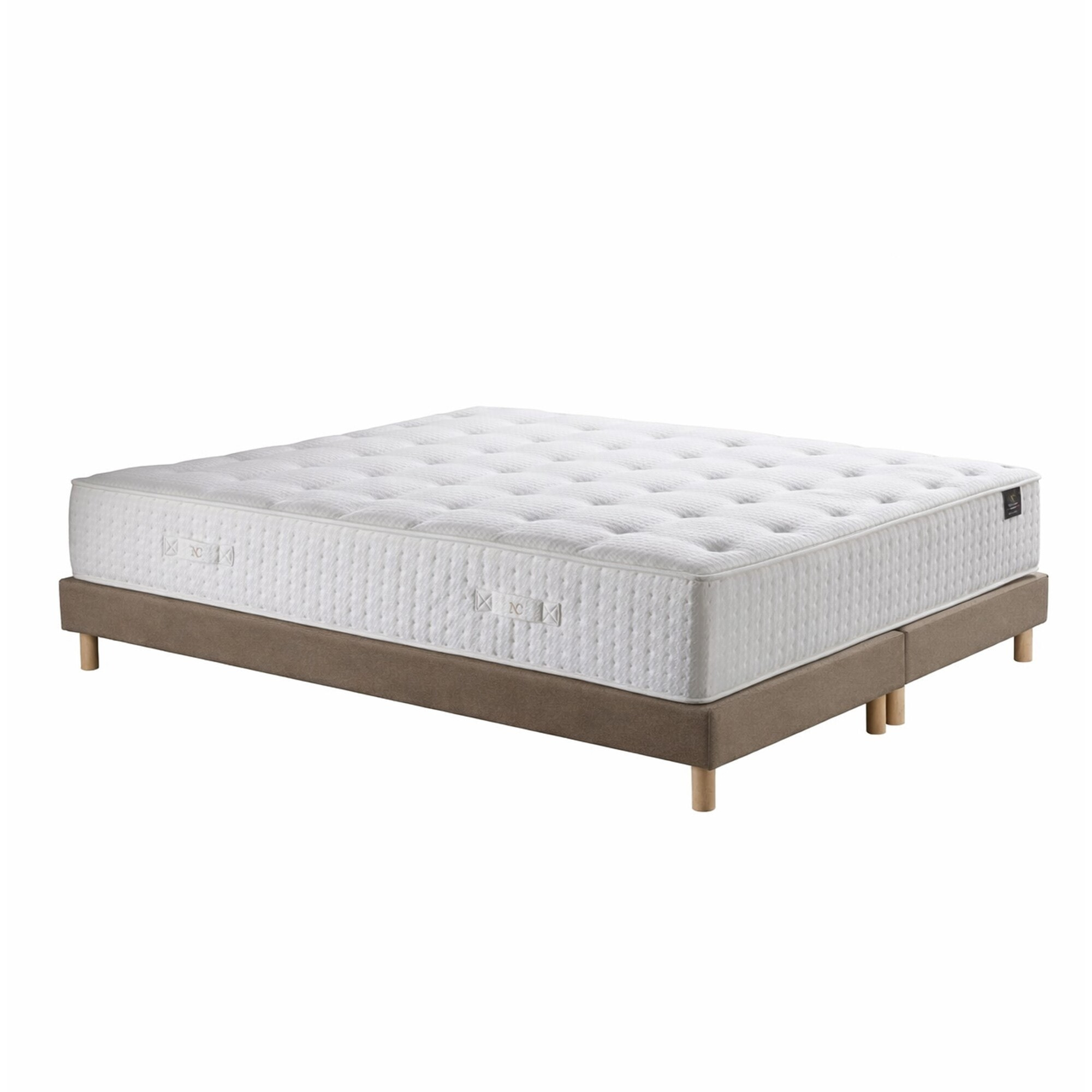 Ensemble matelas mousse haute résilience CALLISTO, H29 cm, accueil mémoire de forme, sommier taupe