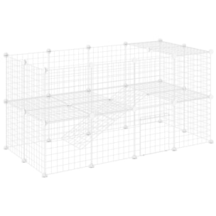 Cage parc enclos pour animaux domestiques L 146 x l 73 x H 73 cm modulable 2 niveaux 36 panneaux bords arrondis fil métallique blanc