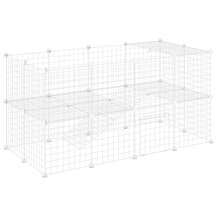 Cage parc enclos pour animaux domestiques L 146 x l 73 x H 73 cm modulable 2 niveaux 36 panneaux bords arrondis fil métallique blanc