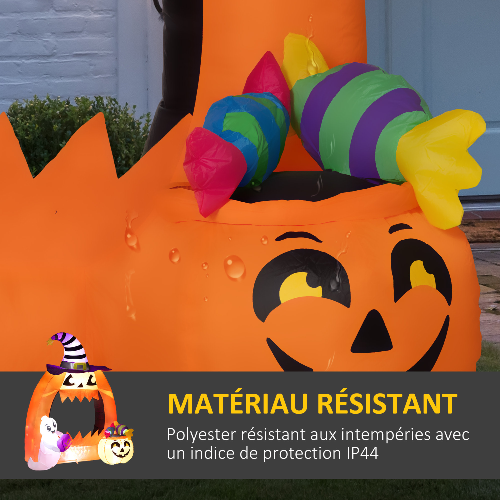 Décoration Halloween LED arche de citrouille gonflable H.150 cm orange