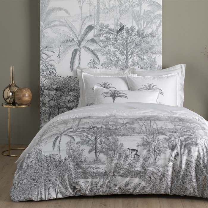 Housse de couette imprimée en satin de coton bio, AMAZONE, Blanc
