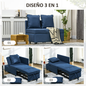 Sofá Cama 3 en 1 Sofá Cama de 1 Plaza con Respaldo Ajustable Sillón Cama Individual con Almohadas para Dormitorio Sala de Estar Apartamento Azul