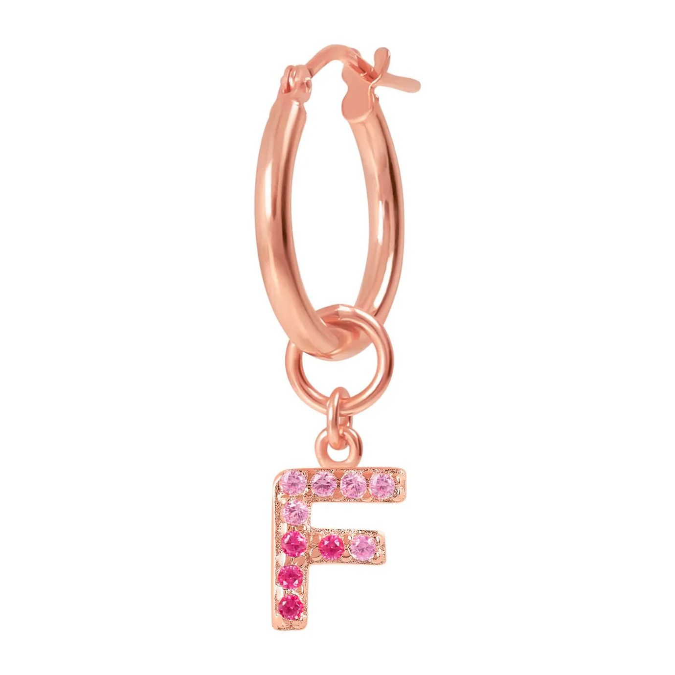 Orecchino a Cerchio con Ciondolo Lettera F in Pavé di Cubic Zirconia Blu