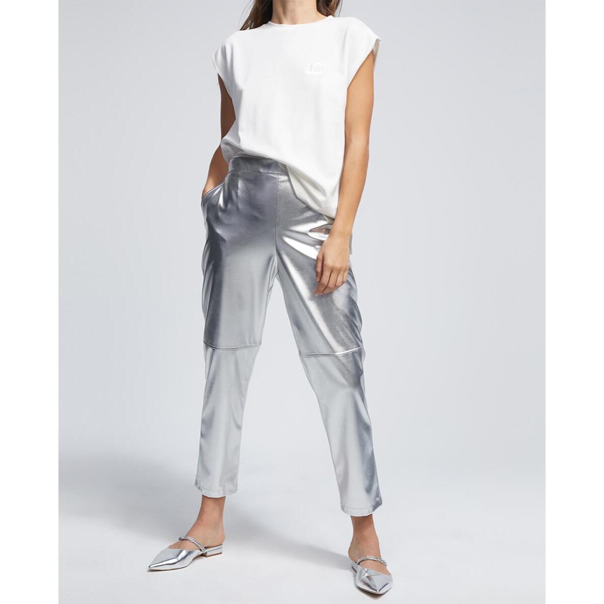 Pantaloni effetto pelle argento