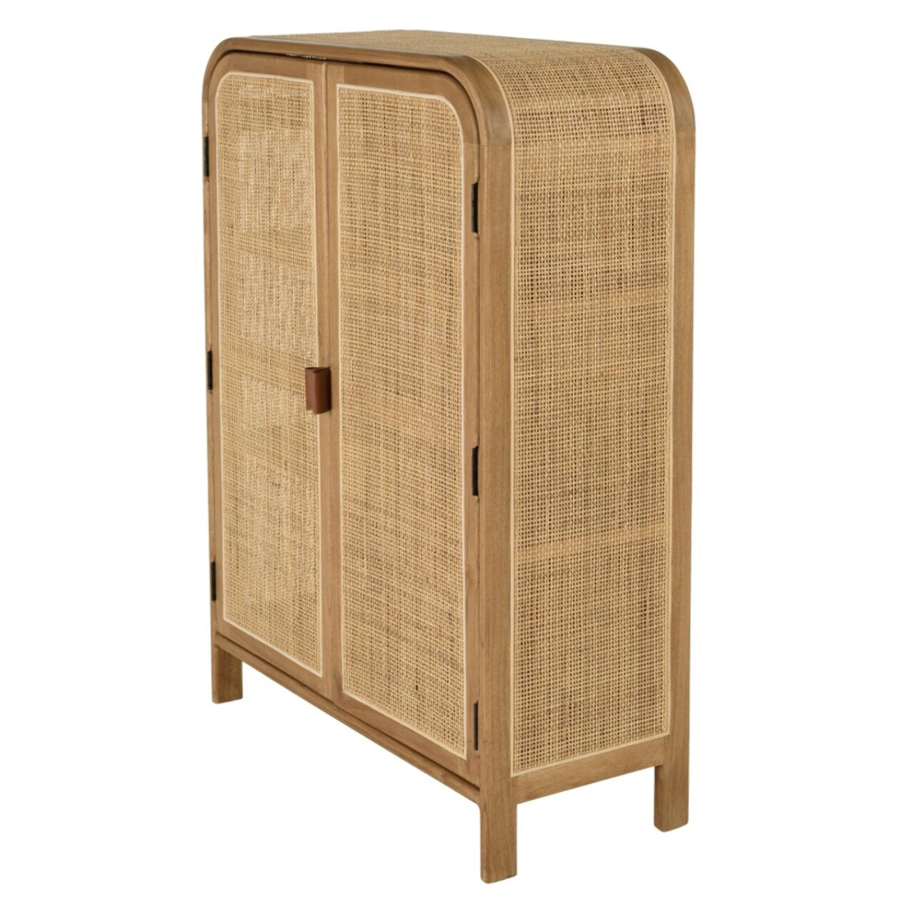 AMY - Armoire forme arrondie mindi et rotin naturel 2 portes 3 étagères AMY