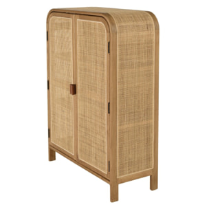 AMY - Armoire forme arrondie mindi et rotin naturel 2 portes 3 étagères AMY