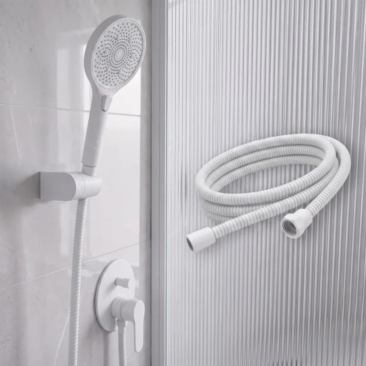 Flexible de douche MSV Teddy 1,50 m Ø14 mm – Double verrouillage anti-torsion – Blanc mat