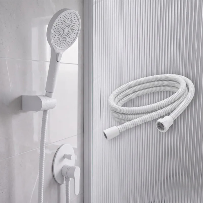 Flexible de douche MSV Teddy 1,50 m Ø14 mm – Double verrouillage anti-torsion – Blanc mat