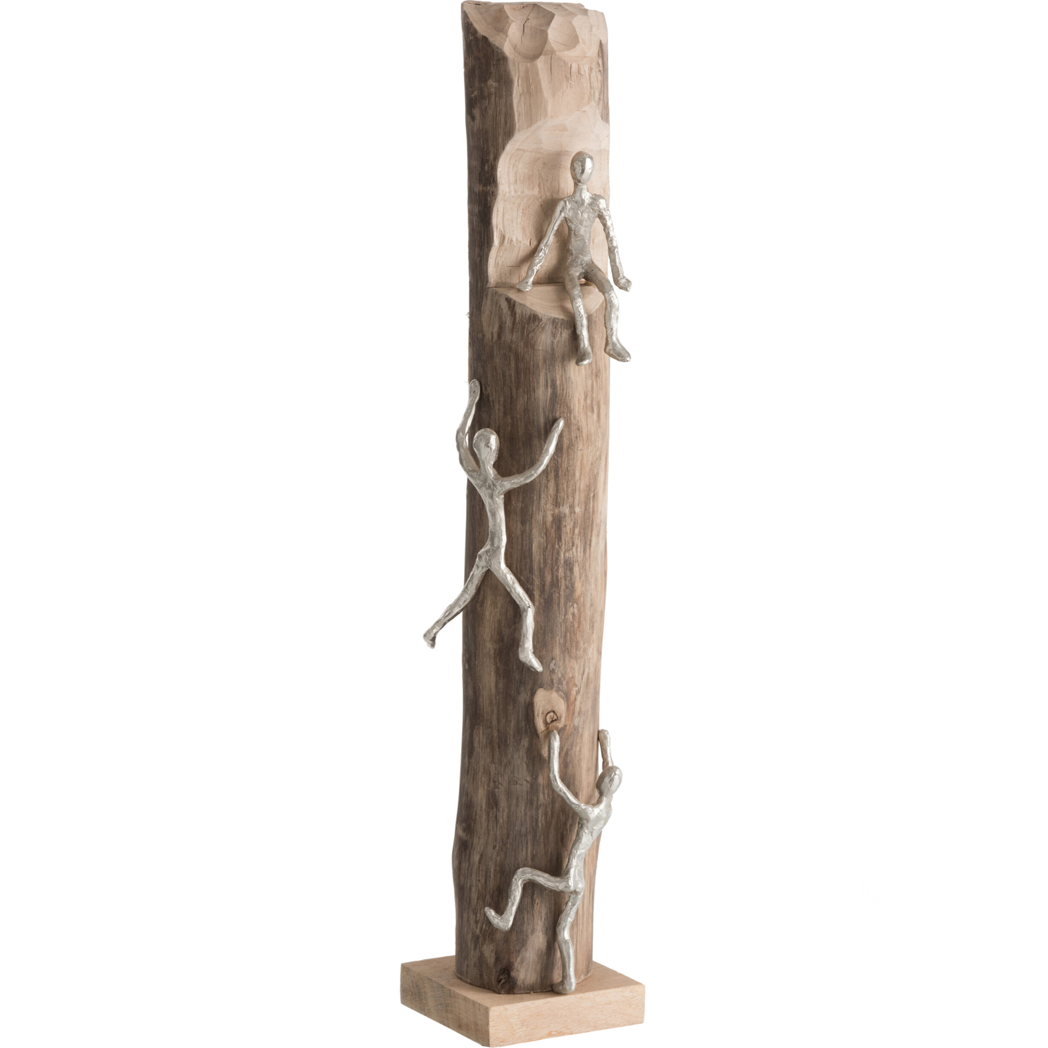 J-Line décoration Figurines 3 Grimpeurs - bois/aluminium - naturel/argent