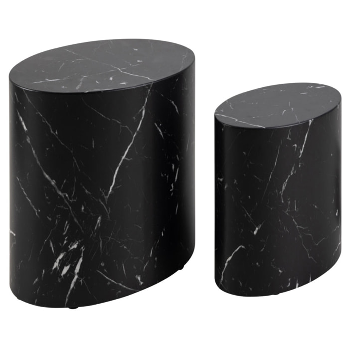 Aeryn - lot de 2 tables basses - effet marbre noir - 48 et 40 cm - Noir