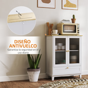 Aparador de 2 Puertas de Vidrio Aparador de Salón con Cajón y Estante Ajustable Mueble Aparador de Dormitorio Sala de Estar 68x35x85 cm Blanco y Roble