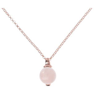 Collana Catena Rolo con Pendente a Sfera Piccola in Quarzo Rosa