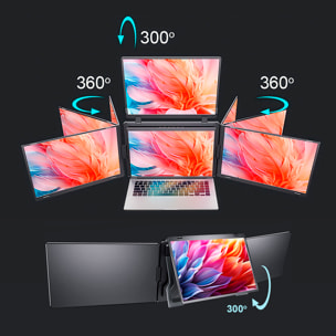 Monitor portátil triple S888 Pro de 15.6” con triple pantalla IPS 1920x1080 16:9. Compatible con laptops Windows y MacOS. Incluye bolsa de transporte.