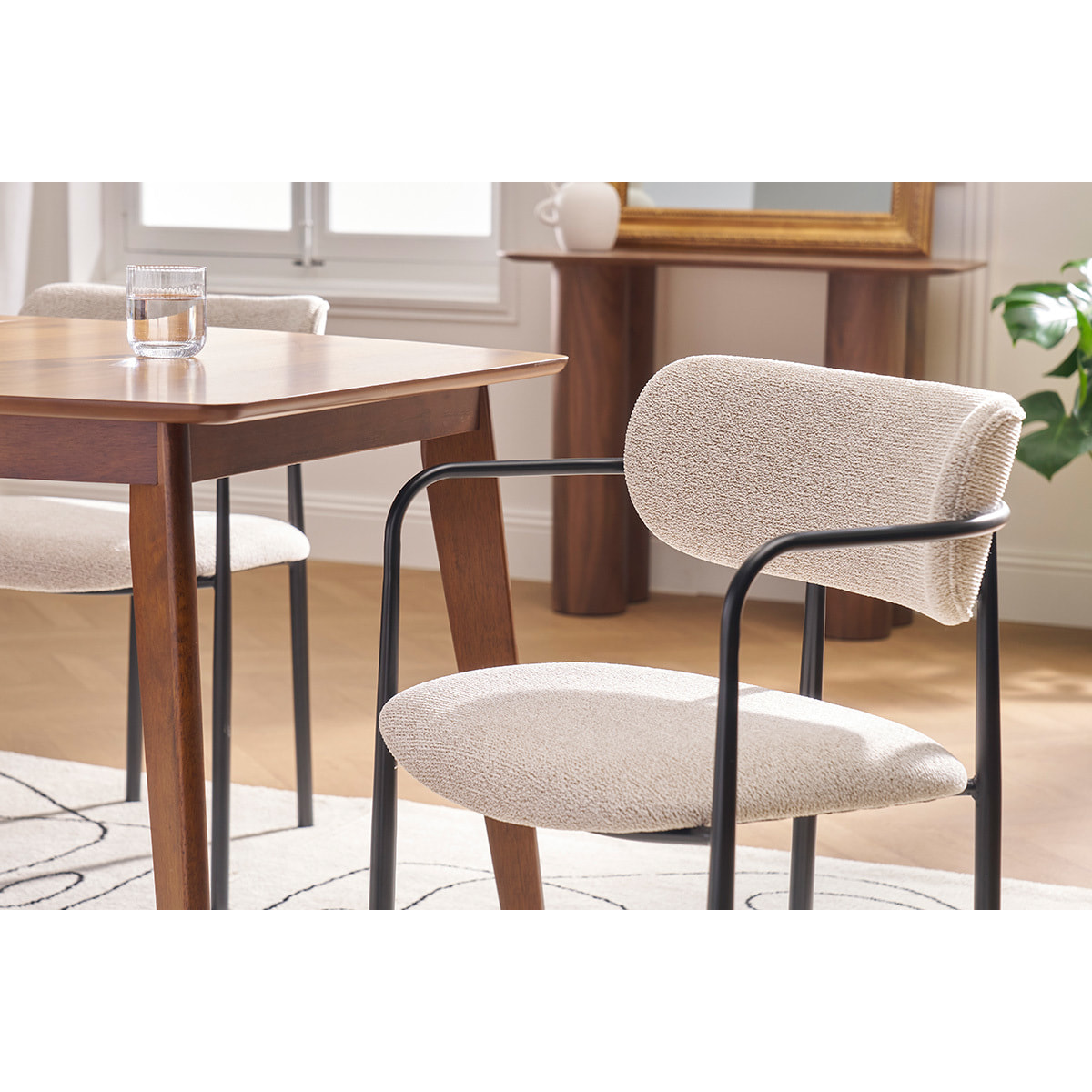 Chaises en tissu texturé beige et métal noir (lot de 2) SWIFT