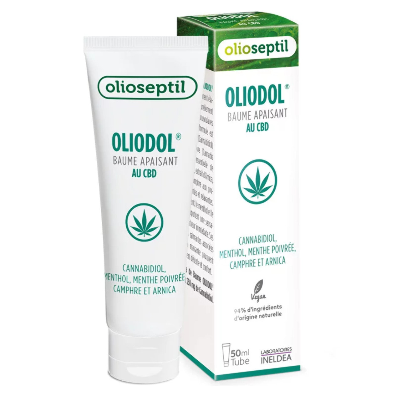 OLIOSEPTIL - Oliodol - Baume apaisant - Enrichi en Cannabidiol (CBD), menthol & huiles essentielles - Apaise les gênes musculaires - 100% Vegan - Tube 50ml