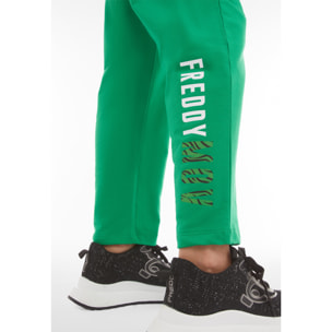 Pantaloni carrot fit in french terry con grafica sul fondo