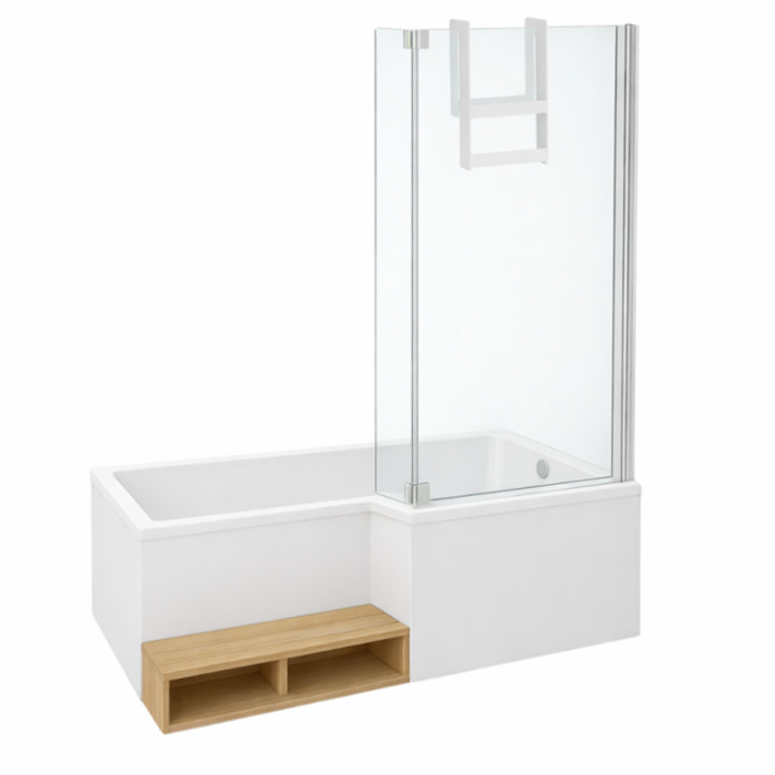 Pack baignoire bain douche antidérapante 170 x 90 Neo version droite + pare bain chromé + tablier en angle