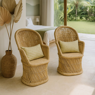 Lot de 2 fauteuils en bambou naturel avec deux coussins beiges ZAMZEBE
