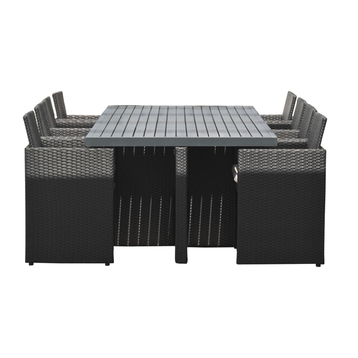 PVC-8-ALU - Ensemble repas encastrable 8 places résine tressée noire