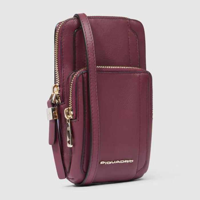 Piquadro Porta telefono da collo in pelle con porta carte di credito, schermato con protezione RFID