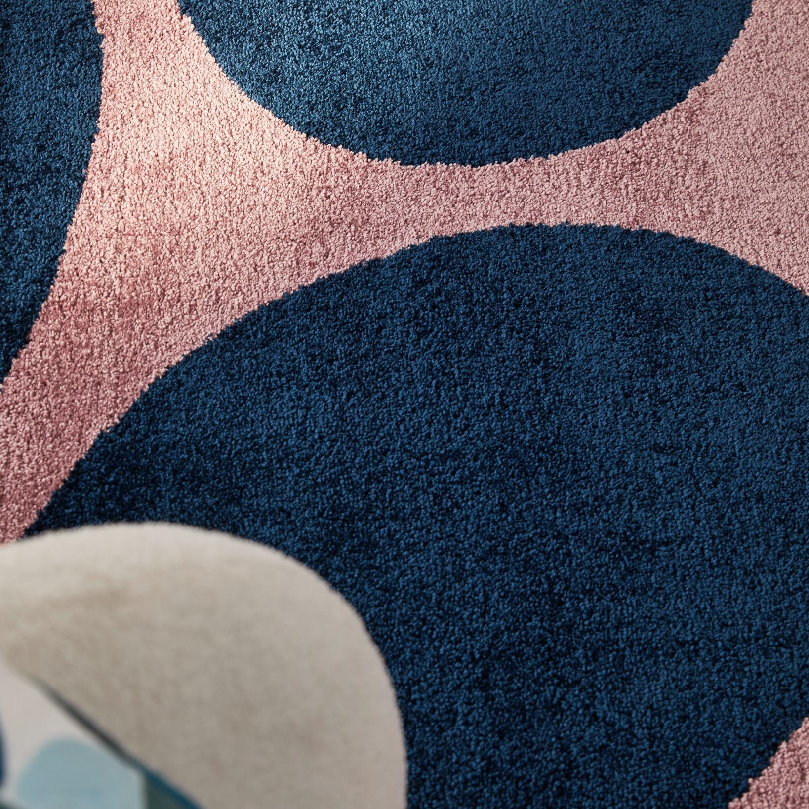 GROOVY - Tapis rétro coloré à motif fleur - Confortable et moelleux - Bleu