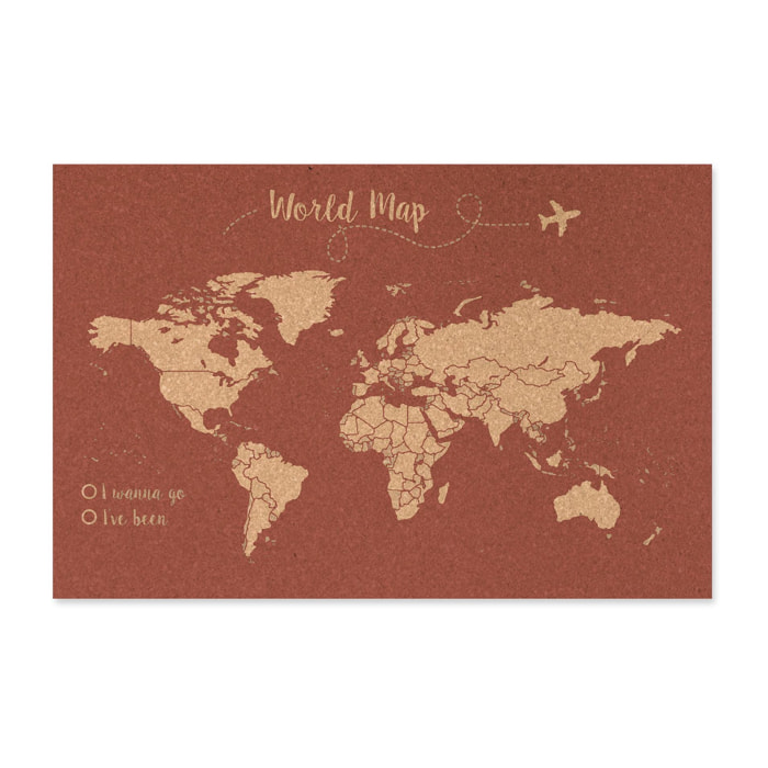 Carte du monde en liège fond terre cuite différentes tailles