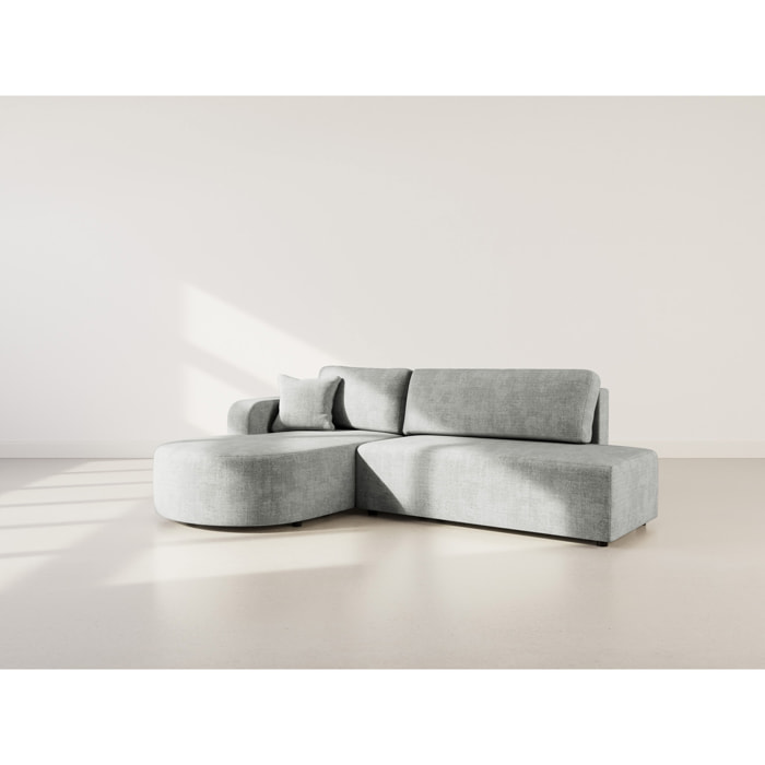 Miro - Canapé d'angle gauche 4 places convertible avec coffre en velours texturé - Gris