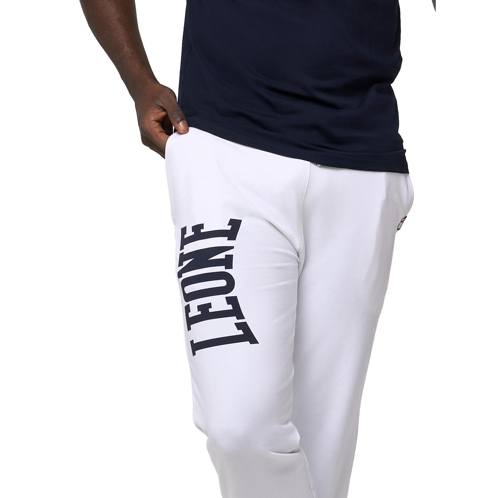 Pantalones básicos de hombre Leone con logo grande en algodón sin cepillar.