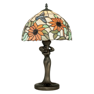 Lampada da tavolo DAFNE in metallo bronzato con vetro Tiffany 46 cm.