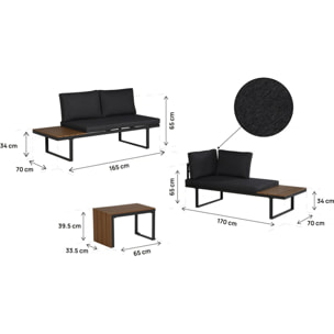 Salon de jardin canapé d'angle modulable décor imitation bois "Sylva" - 4 places - Gris