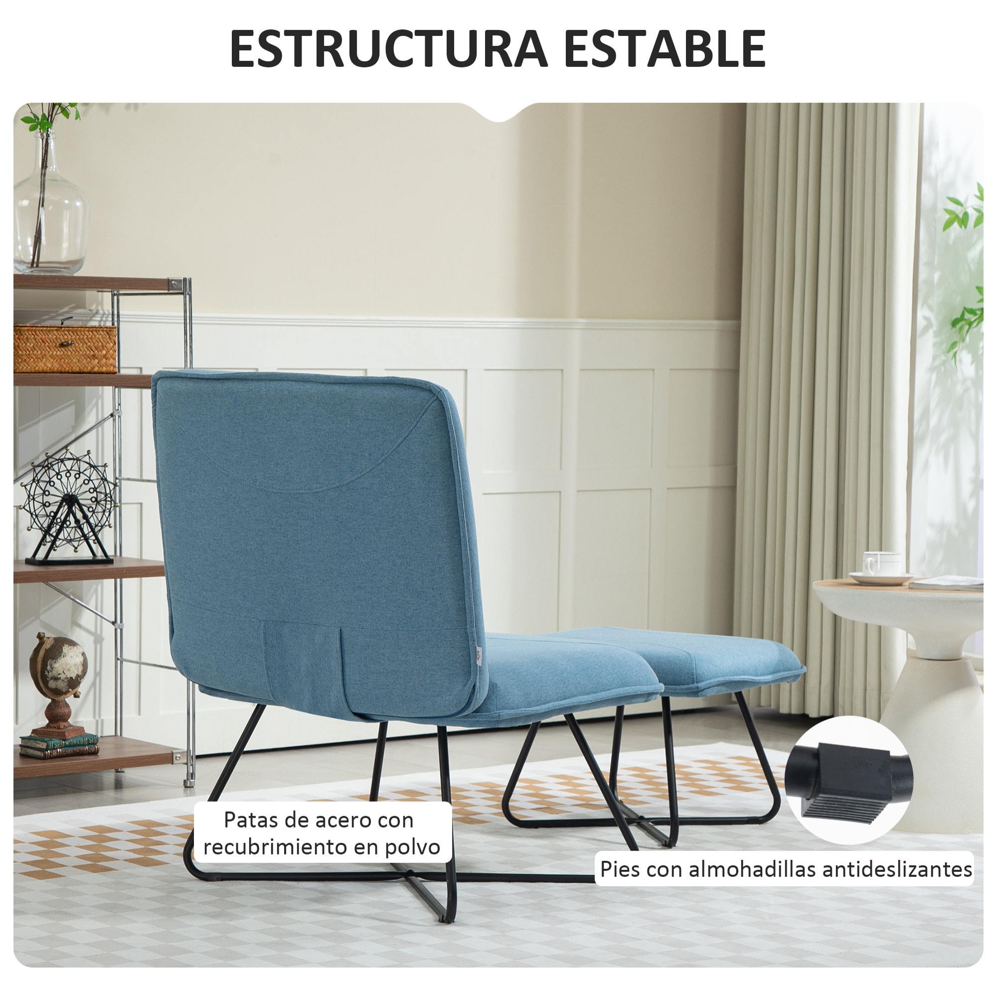 Sillón de Salón con Otomana Sillón de Relax sin Brazos Sillón para Lectura con Patas de Acero en Forma de Cruz para Sala de Estar Dormitorio