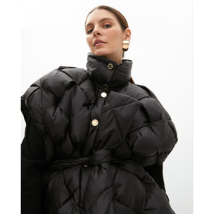 Gilet Imbottito Intrecciato con Cintura in Tessuto