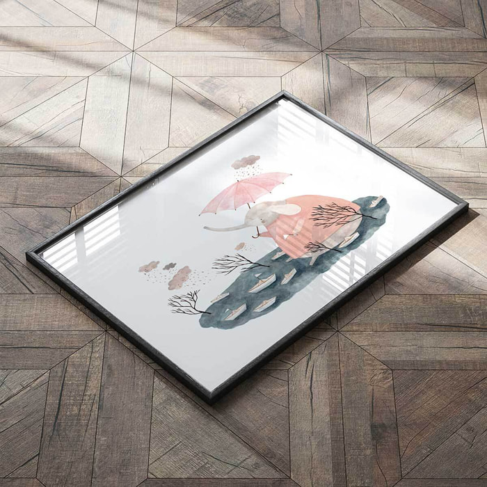 Affiche enfant jour de pluie chez madame éléphant  Affiche sous cadre noir