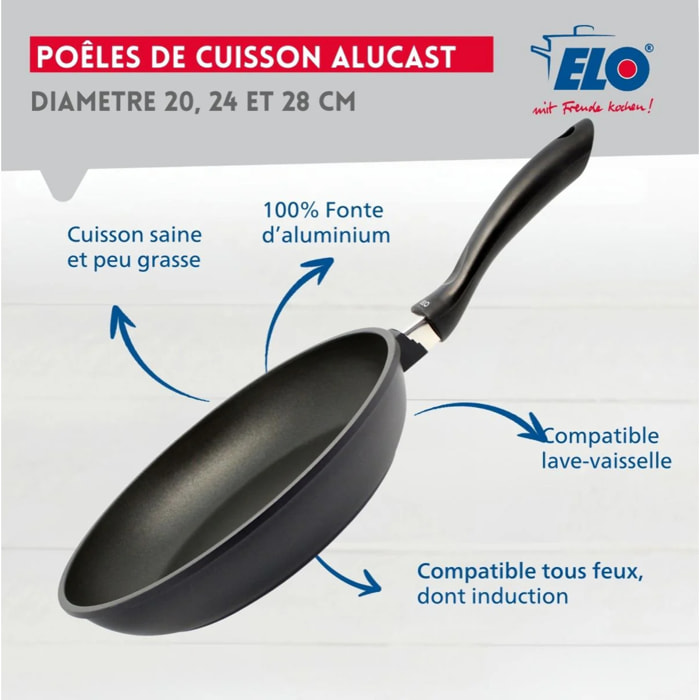 Set de 3 poêles 20 cm 24 cm et 28 cm sans PFAS Elo Alucast