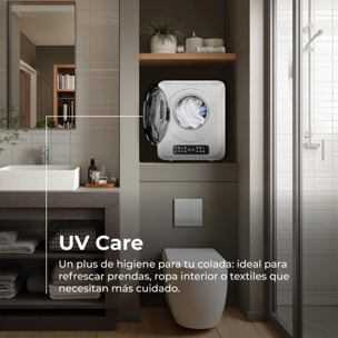 EVVO Secadora Mini S4 – Secadora de Ropa Portátil 3 Kg, Diseño Mini Compacto, Panel Táctil, Higiene UV, Función Antiarrugas, Mini Secadora Ideal para Espacios Reducidos
