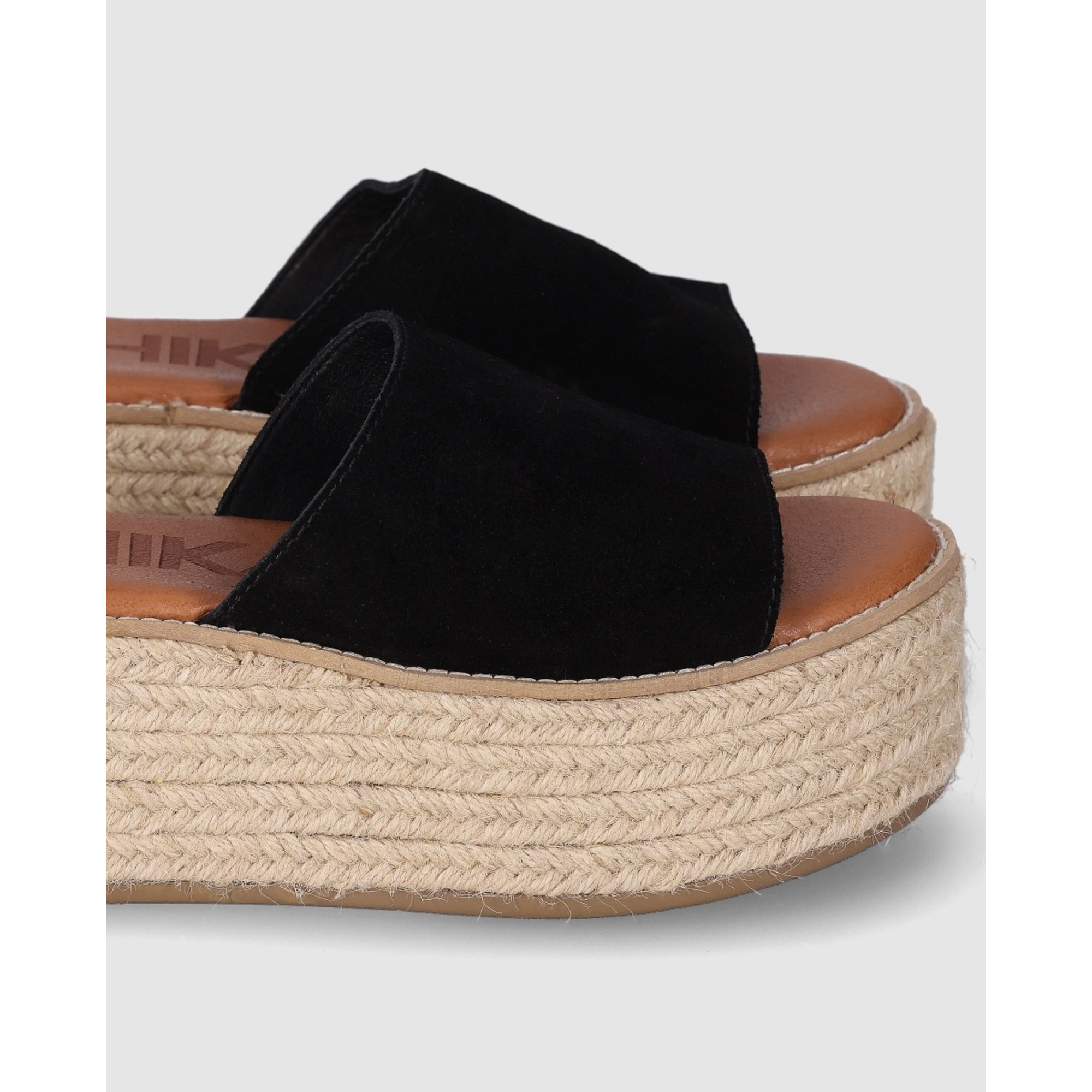 Sandalias de Serraje - Negro - Tacón: 6 cm