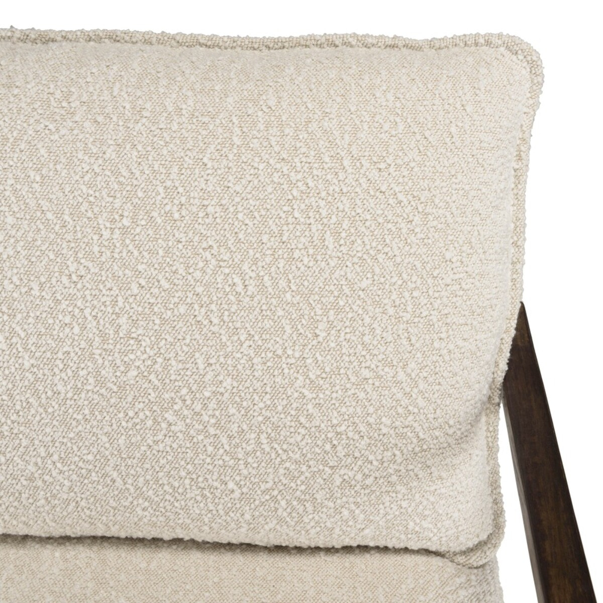 GASTON - Fauteuil tissu écru 1 coussin structure métallique noire, accoudoirs en bois